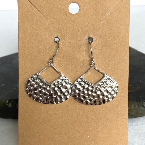 Sterling Silver 925 Teardrop Disc Hammered Dangle Drop Earrings - Picture 10 of 16